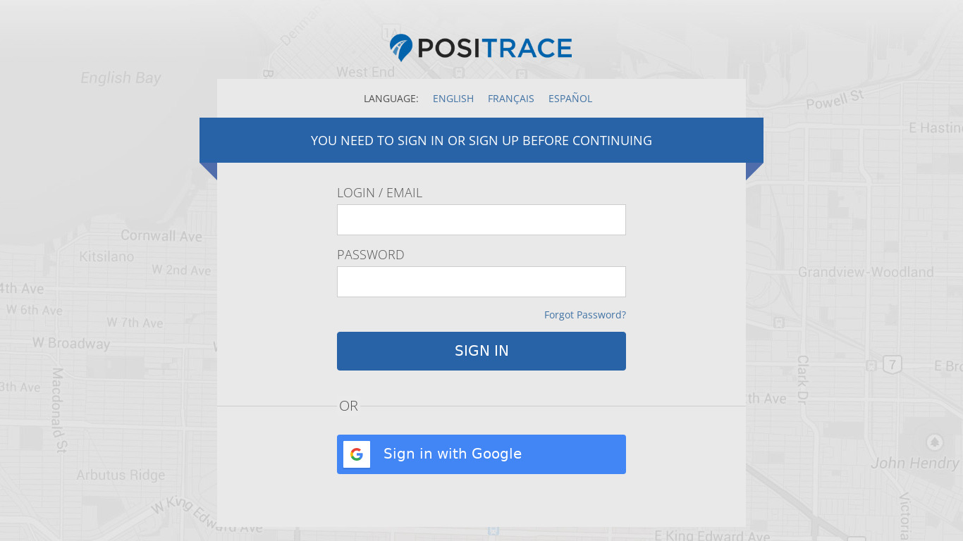 PosiTrace Landing page