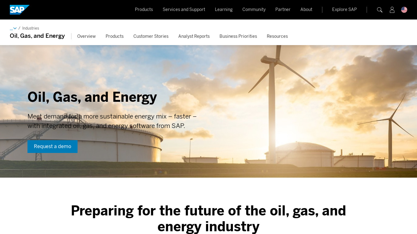 SAP Oil and Gas Landing page