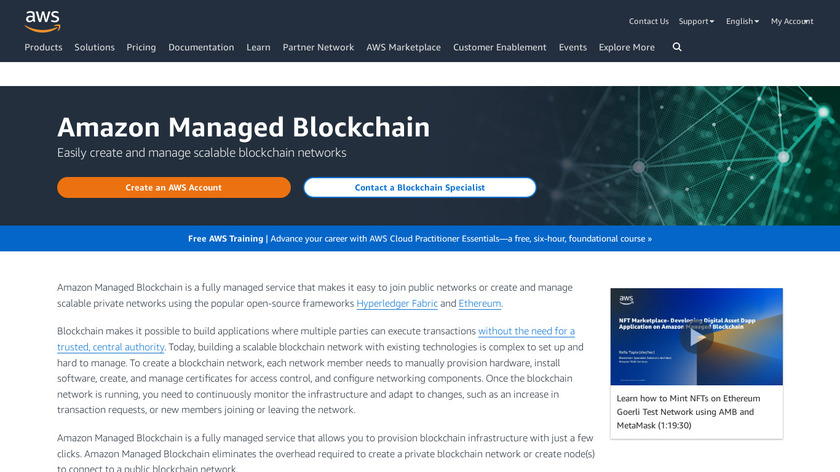 Amazon Managed Blockchain Landing Page