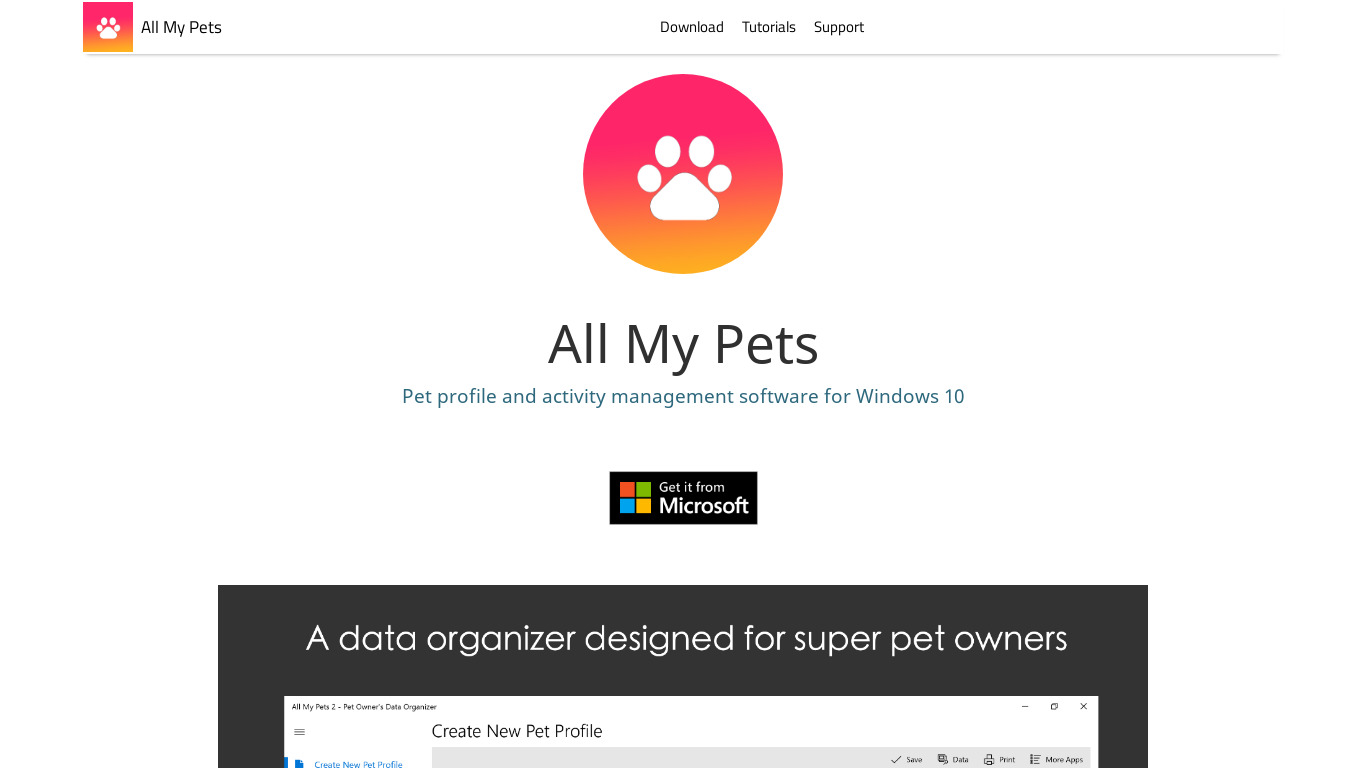 All My Pets Landing page