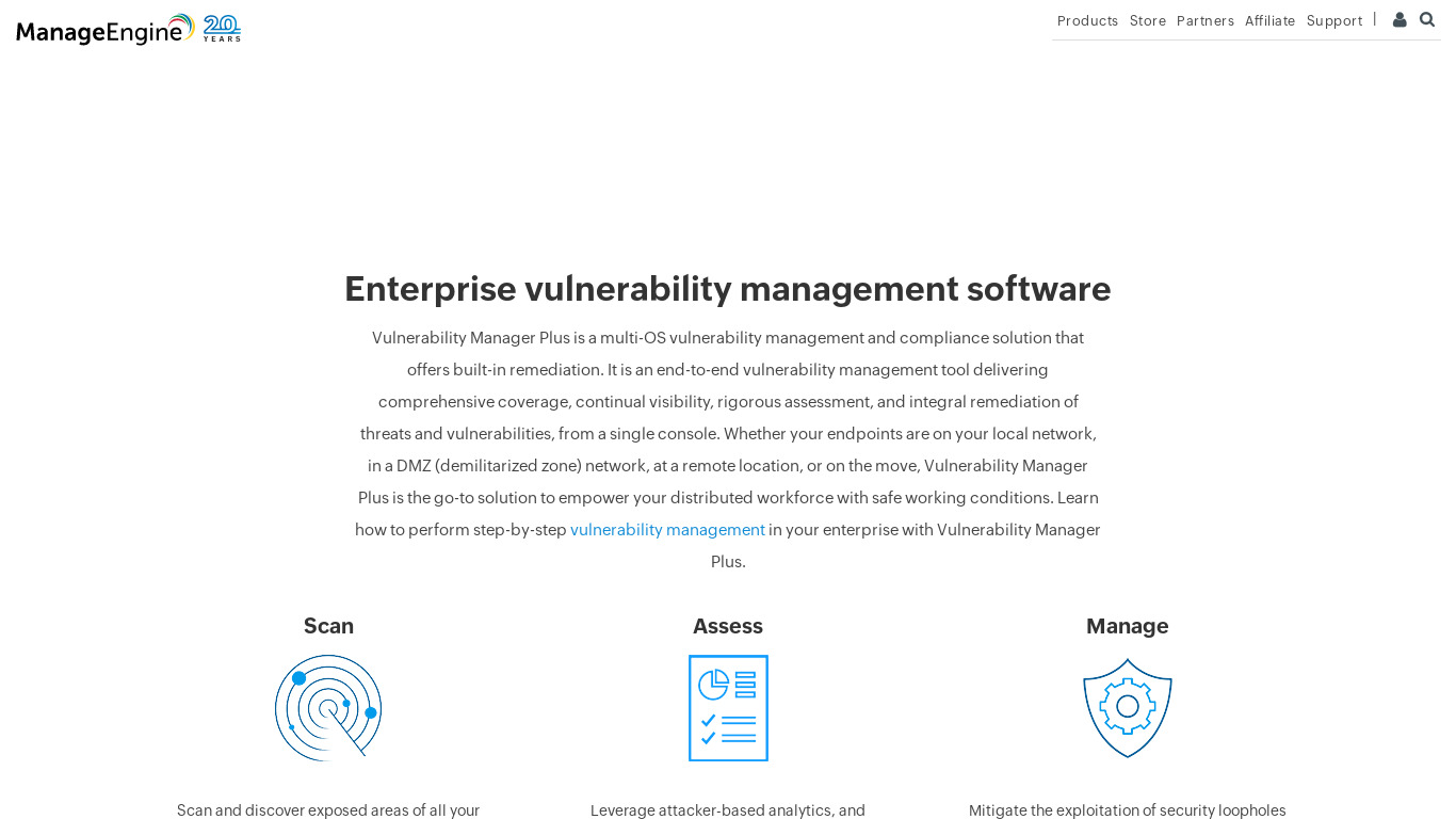 ManageEngine Vulnerability Manager Plus Landing page