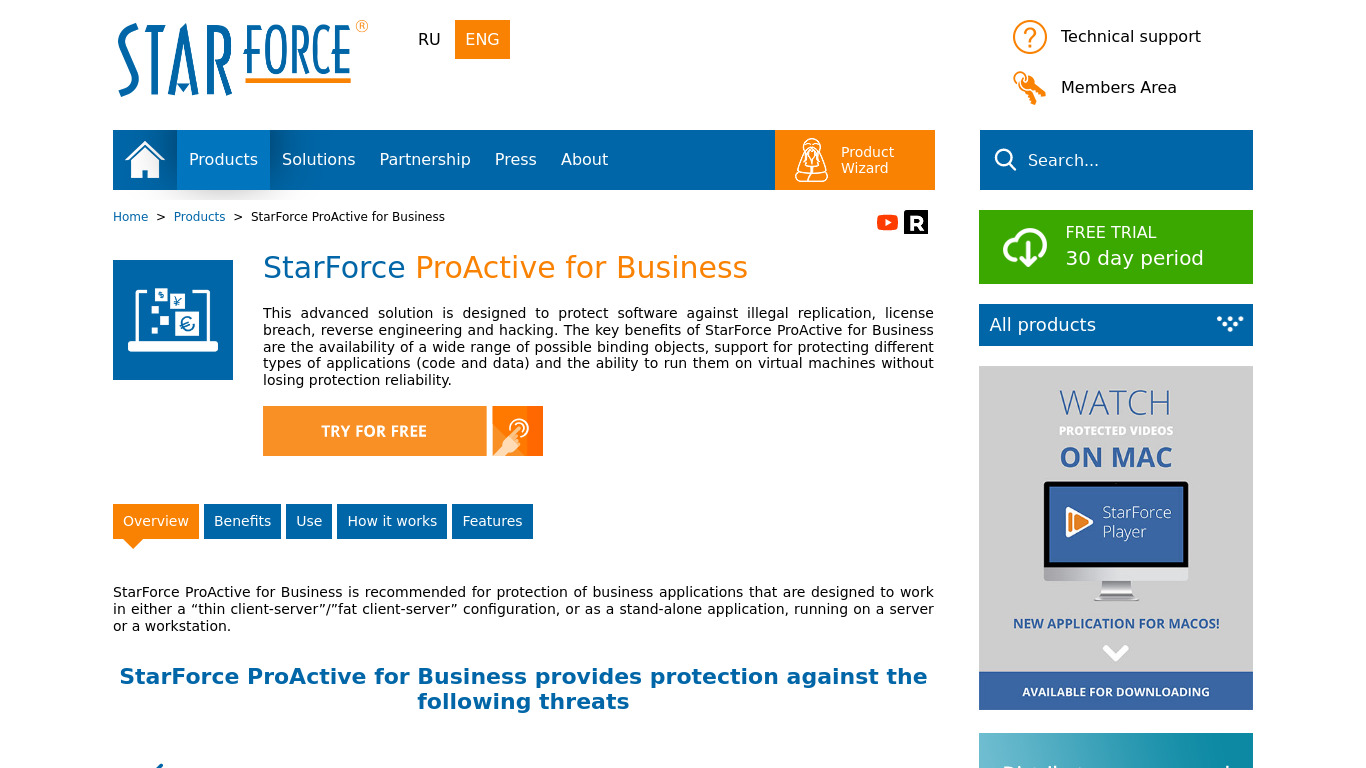 StarForce ProActive for Business Landing page