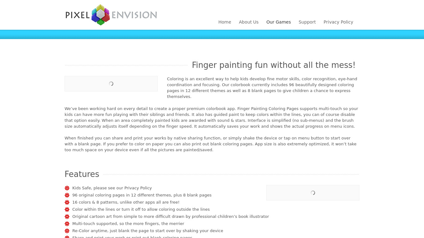 Finger Paint Coloring Book Landing page