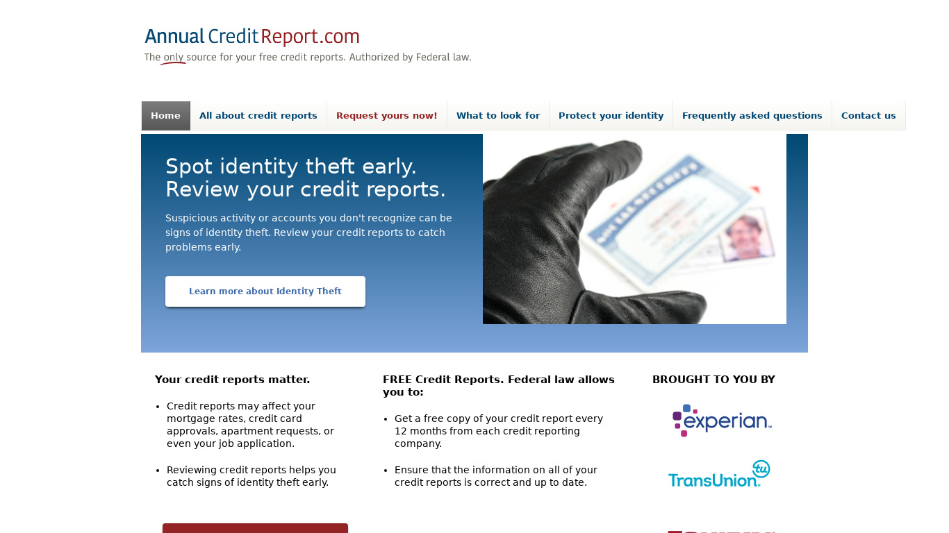 Annual Credit Report Landing page