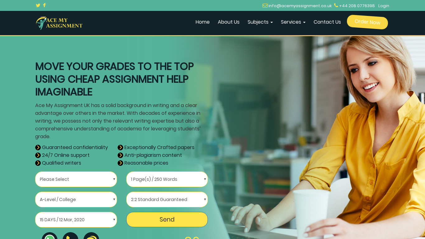 Ace My Assignment Landing page