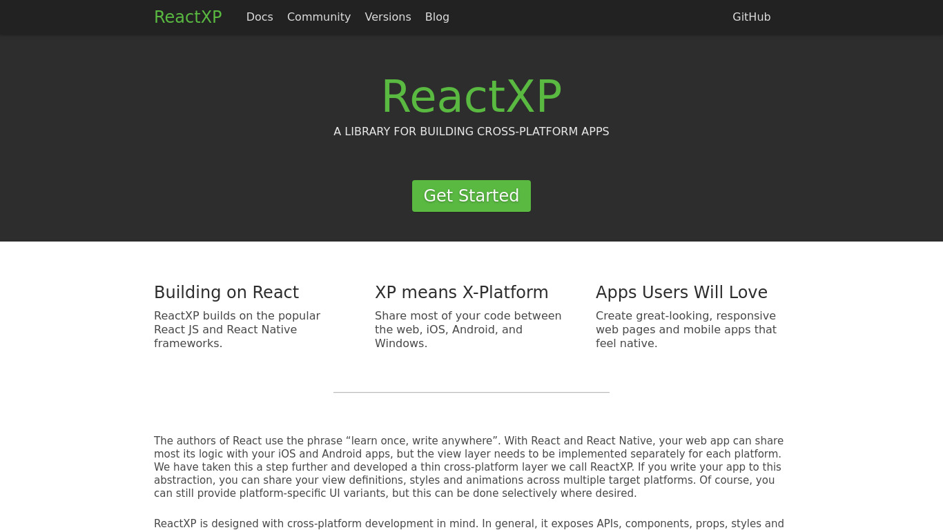 ReactXP Landing page