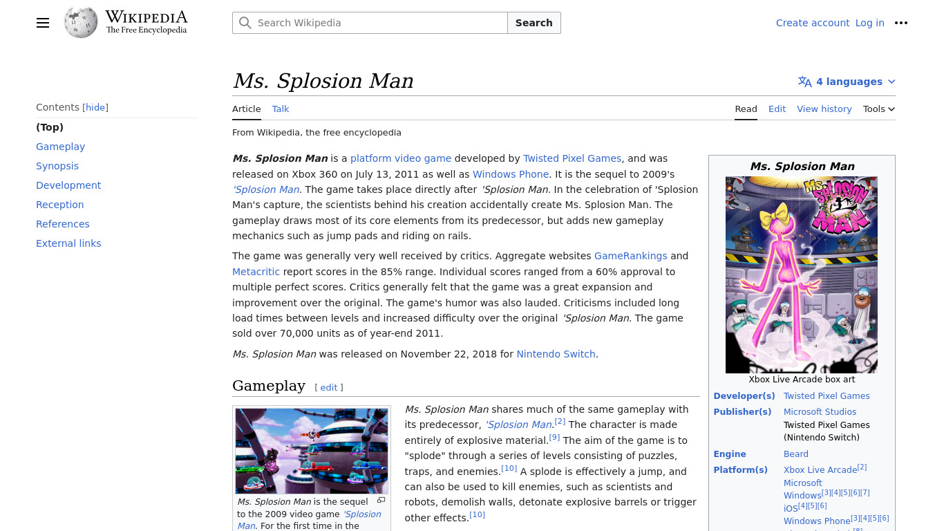 Ms. ‘Splosion Man Landing page