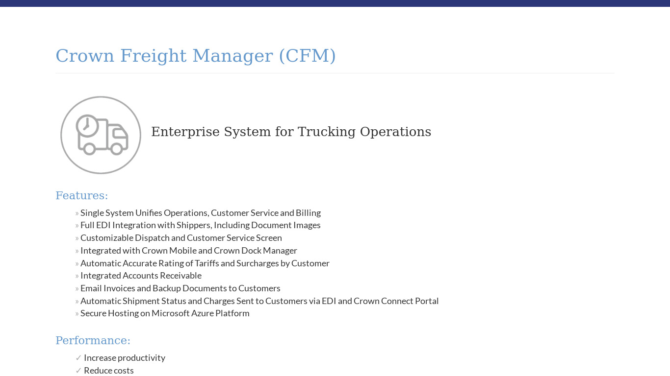 Crown Freight Manager Landing page