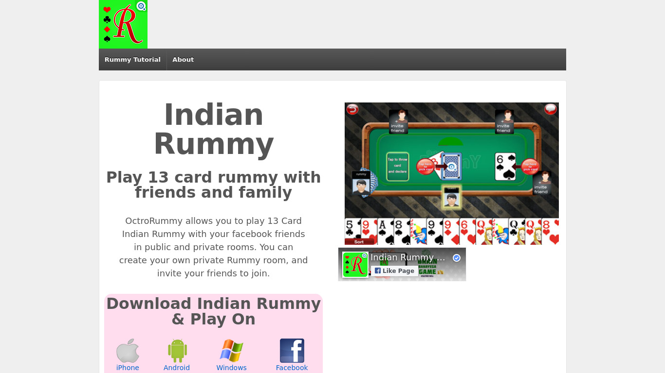 Indian Rummy by Octro Landing page
