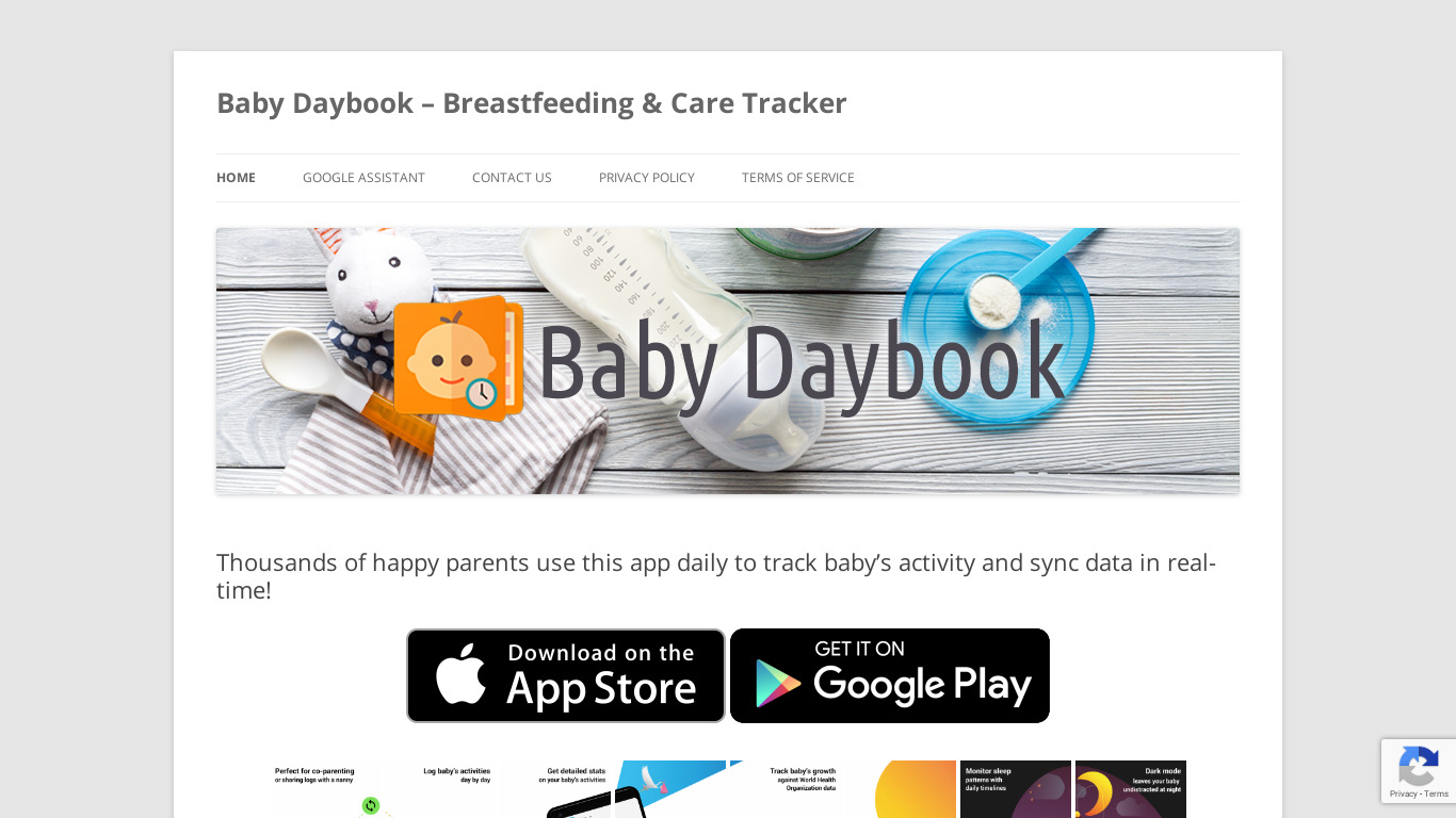 Baby Daybook Landing page