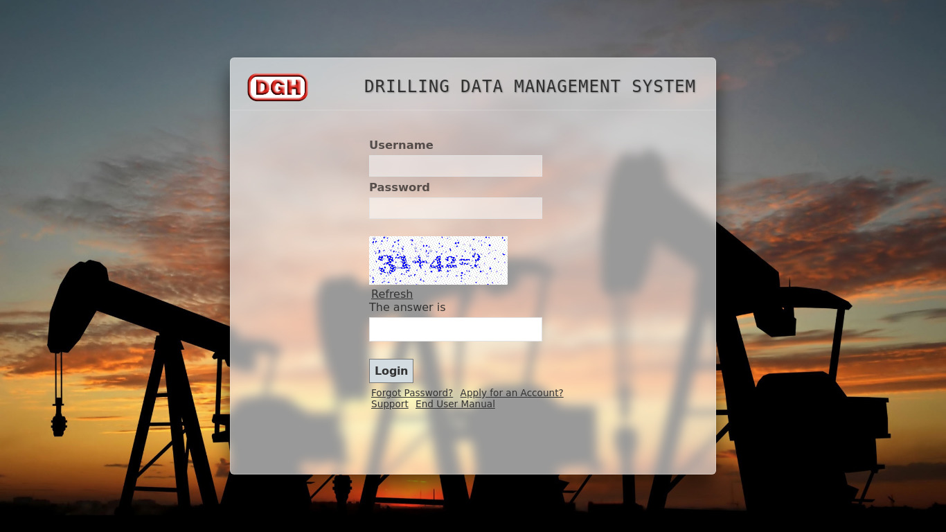 Drilling Data Management System (DDMS) Landing page