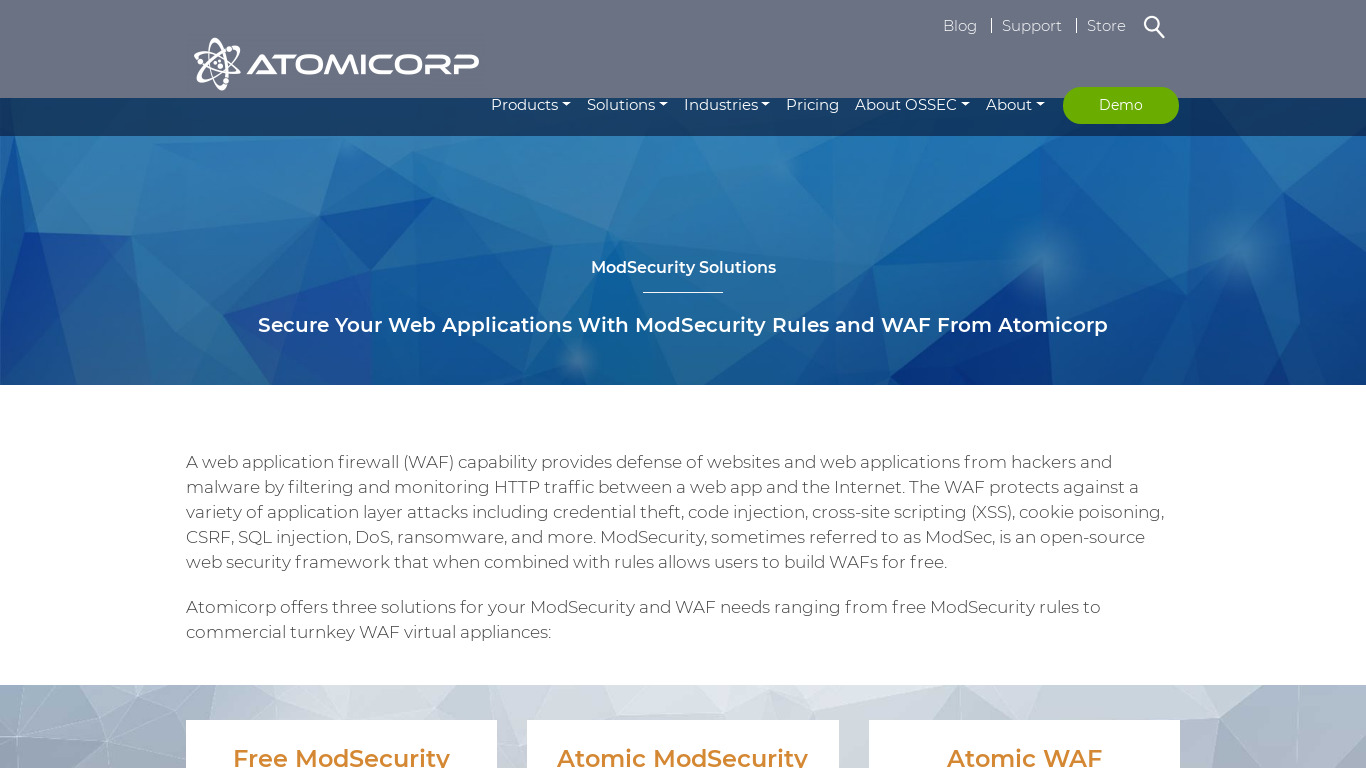 Atomic ModSecurity Rules Landing page