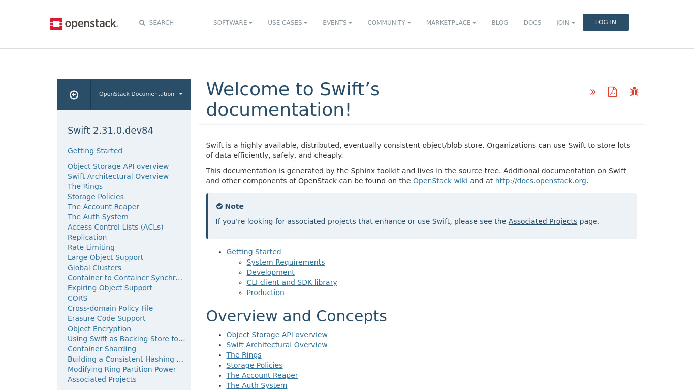 Openstack Swift Landing page