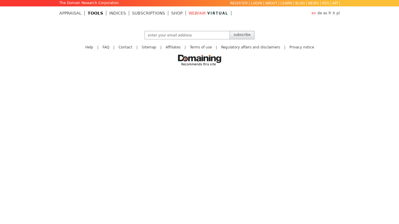 DomainIndex.com WHOIS Database Download Landing page