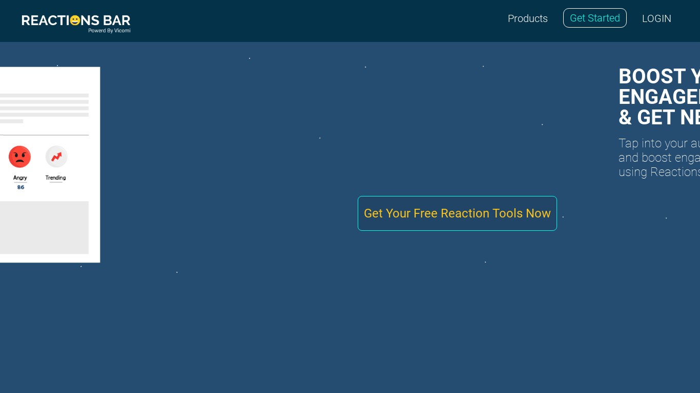 Reactions Bar Landing page