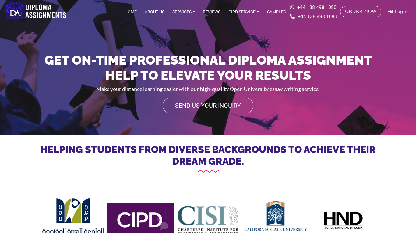 Diploma Assignments Landing page