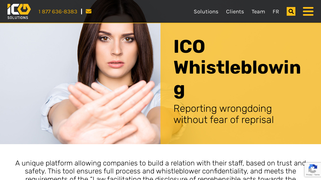 ICO Whistleblowing Software Landing page