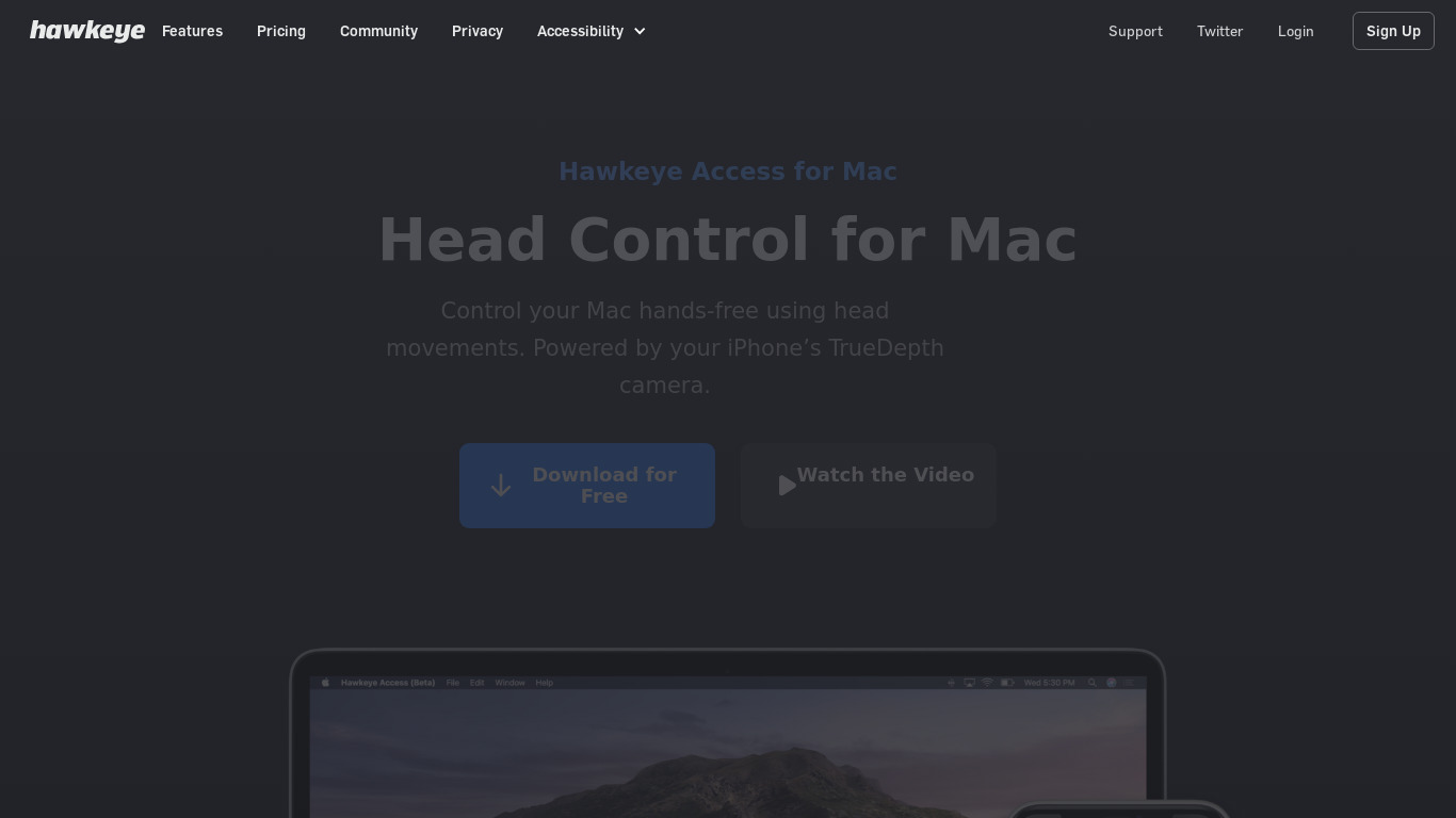 Hawkeye Access for Mac Landing page