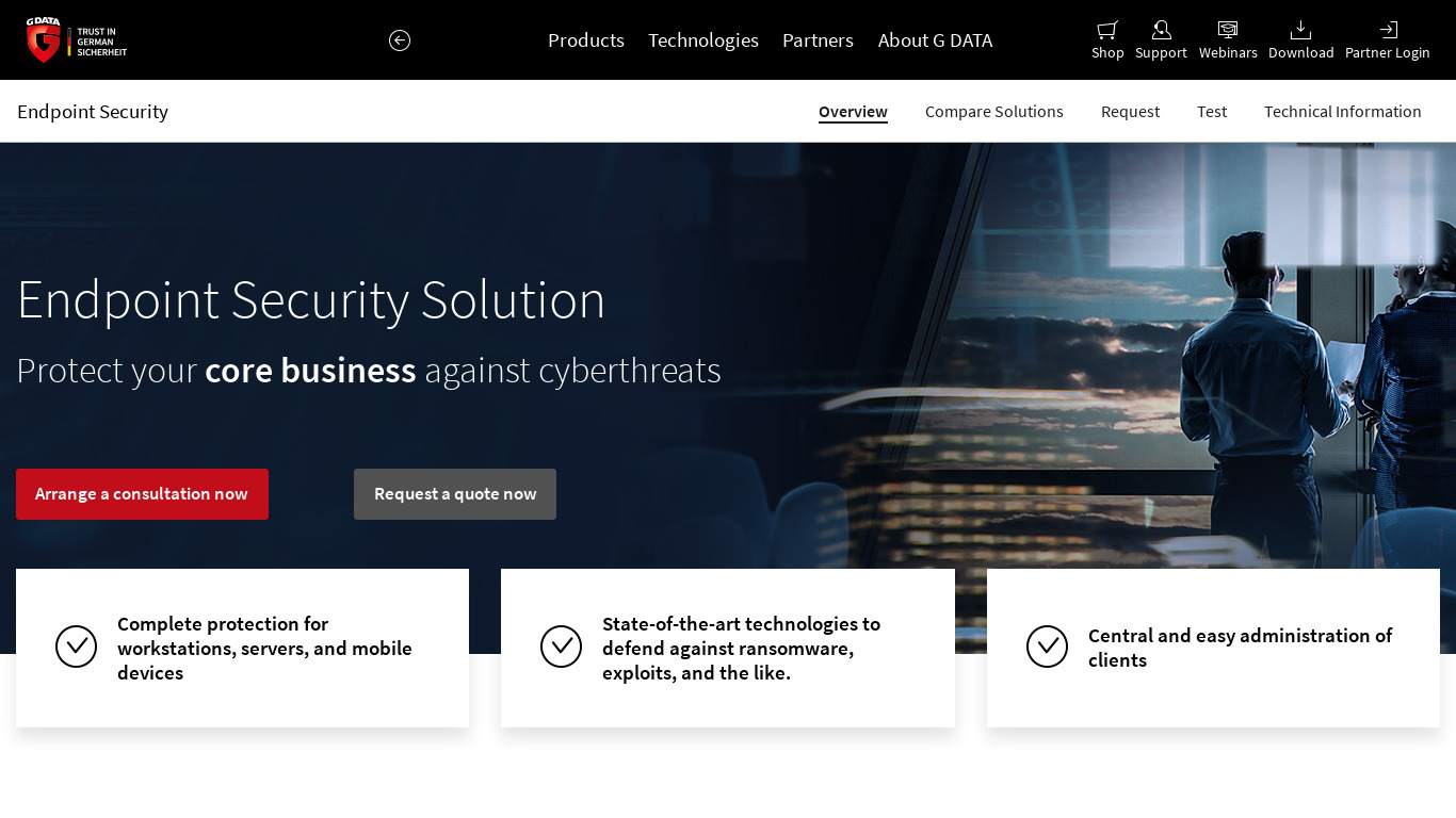 G DATA Endpoint Security Landing page
