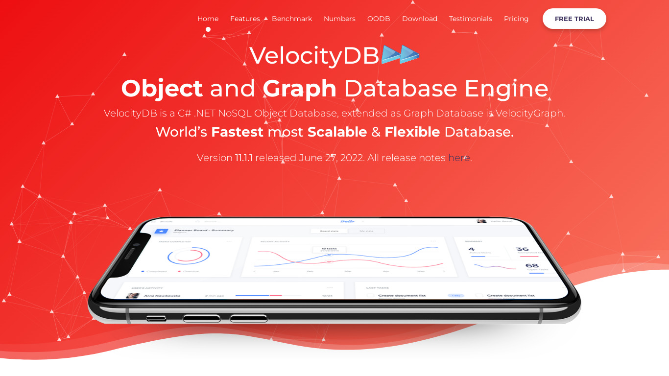 VelocityDB Landing page