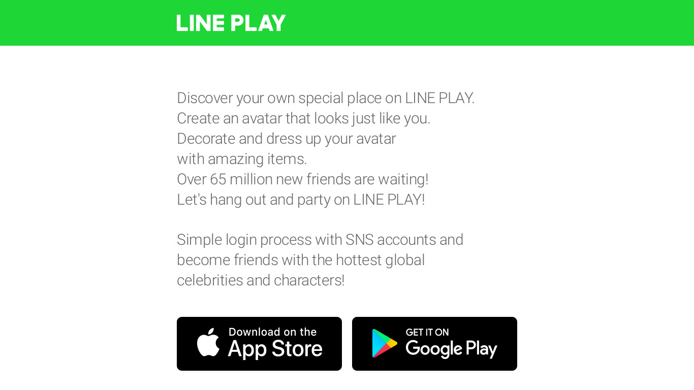 LINE Play: Your Avatar World Landing page