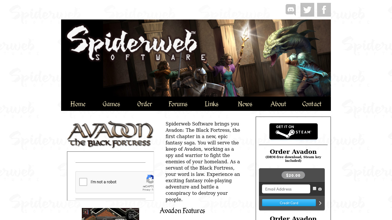 Avadon: The Black Fortress Landing page