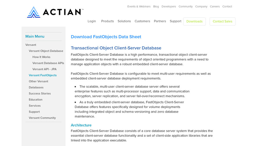 Versant FastObjects Landing Page
