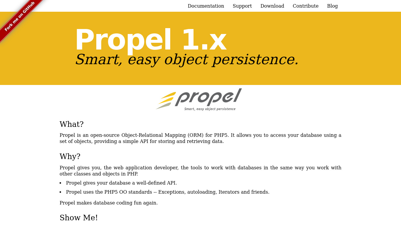 Propel ORM Landing page