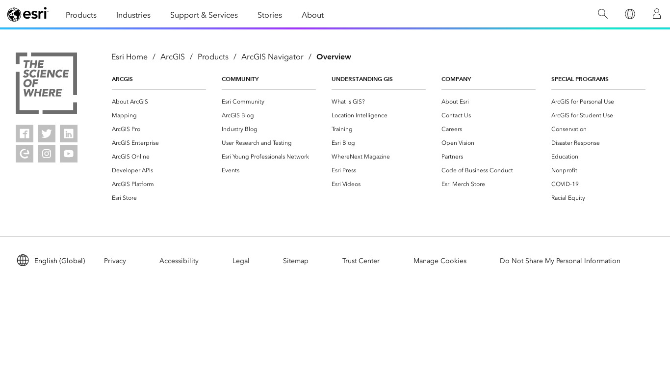 Navigator for ArcGIS Landing page