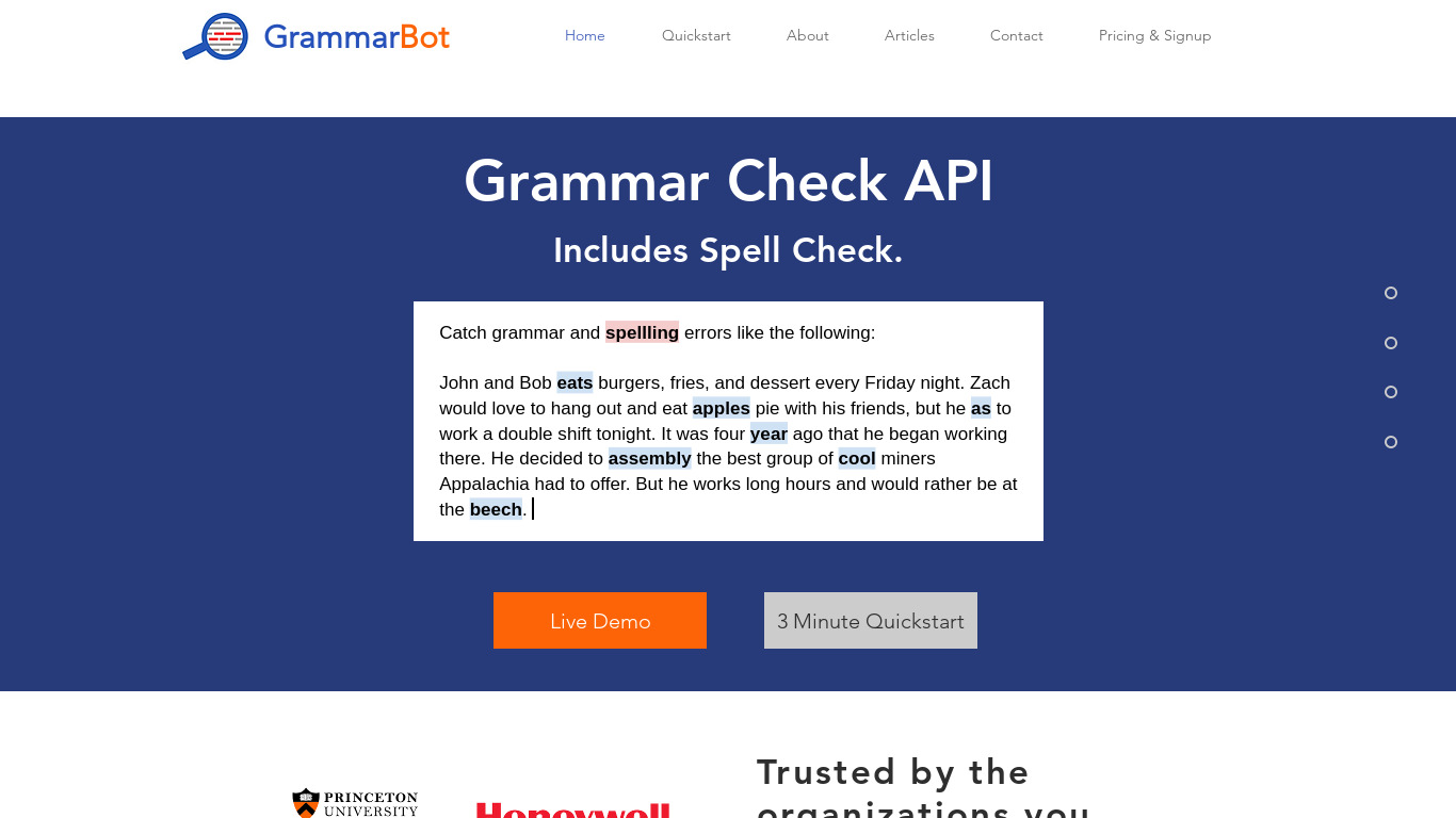 GrammarBot Landing page