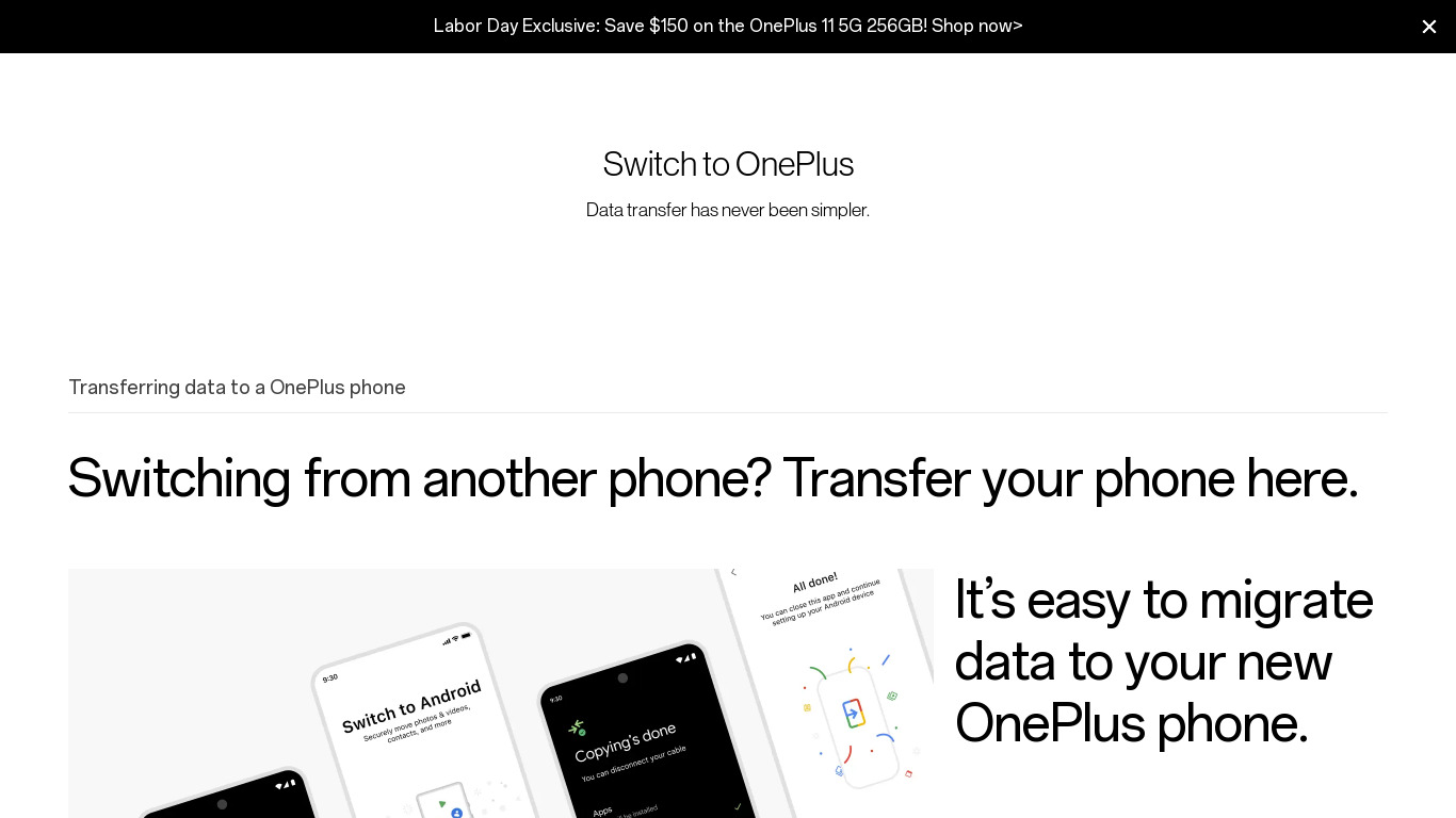 OnePlus Switch Landing page