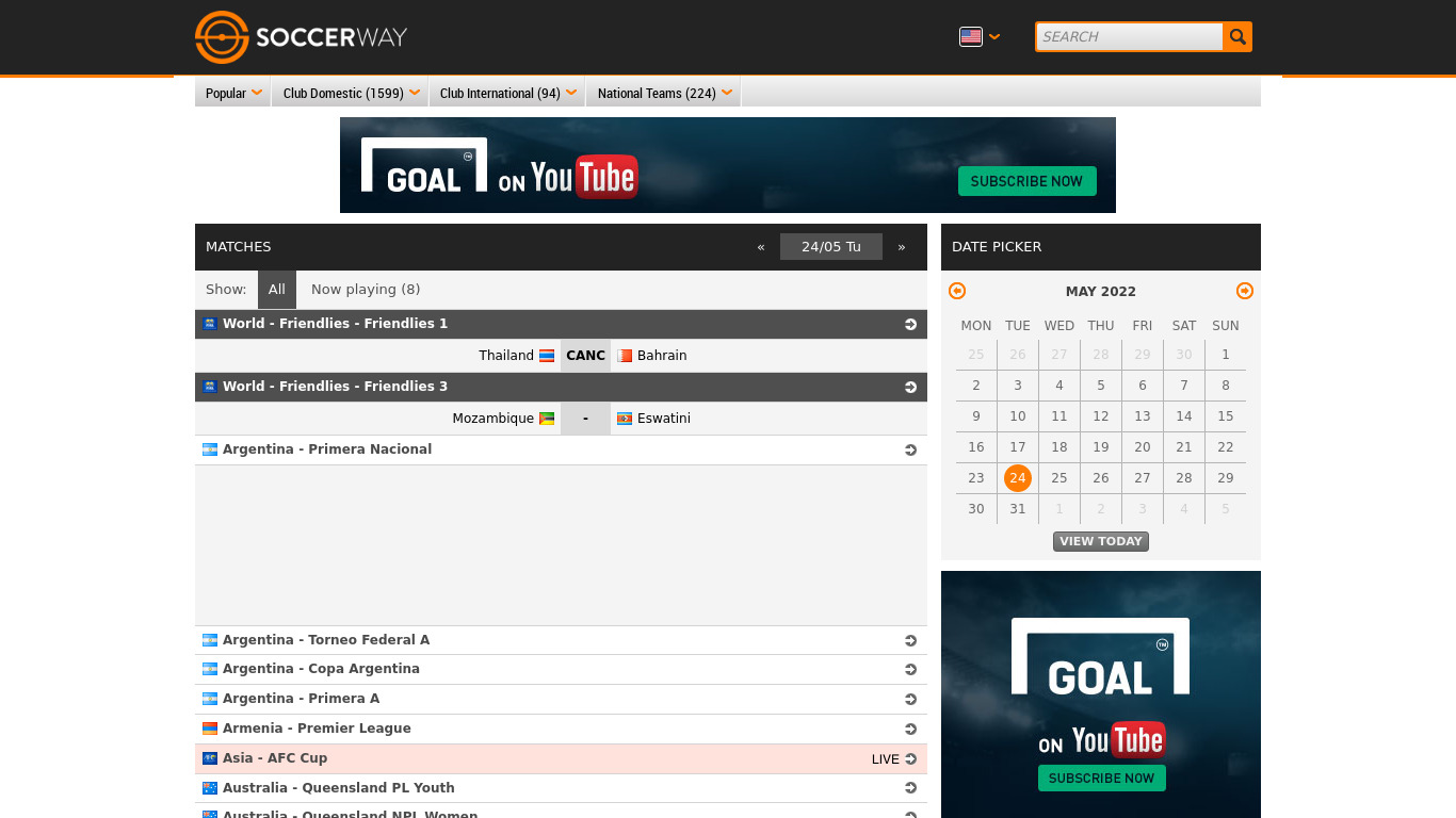 Soccerway Landing page
