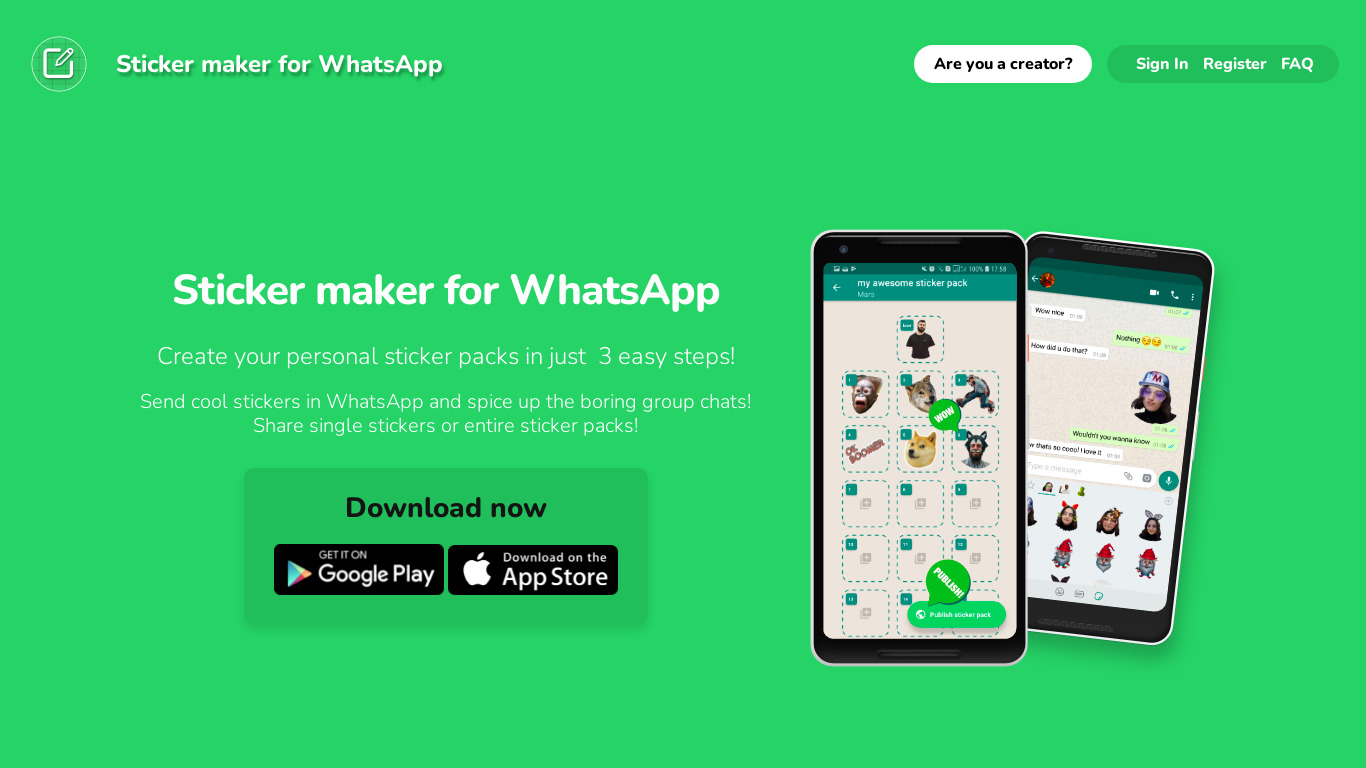 Personal Sticker Maker for WhatsApp Landing page