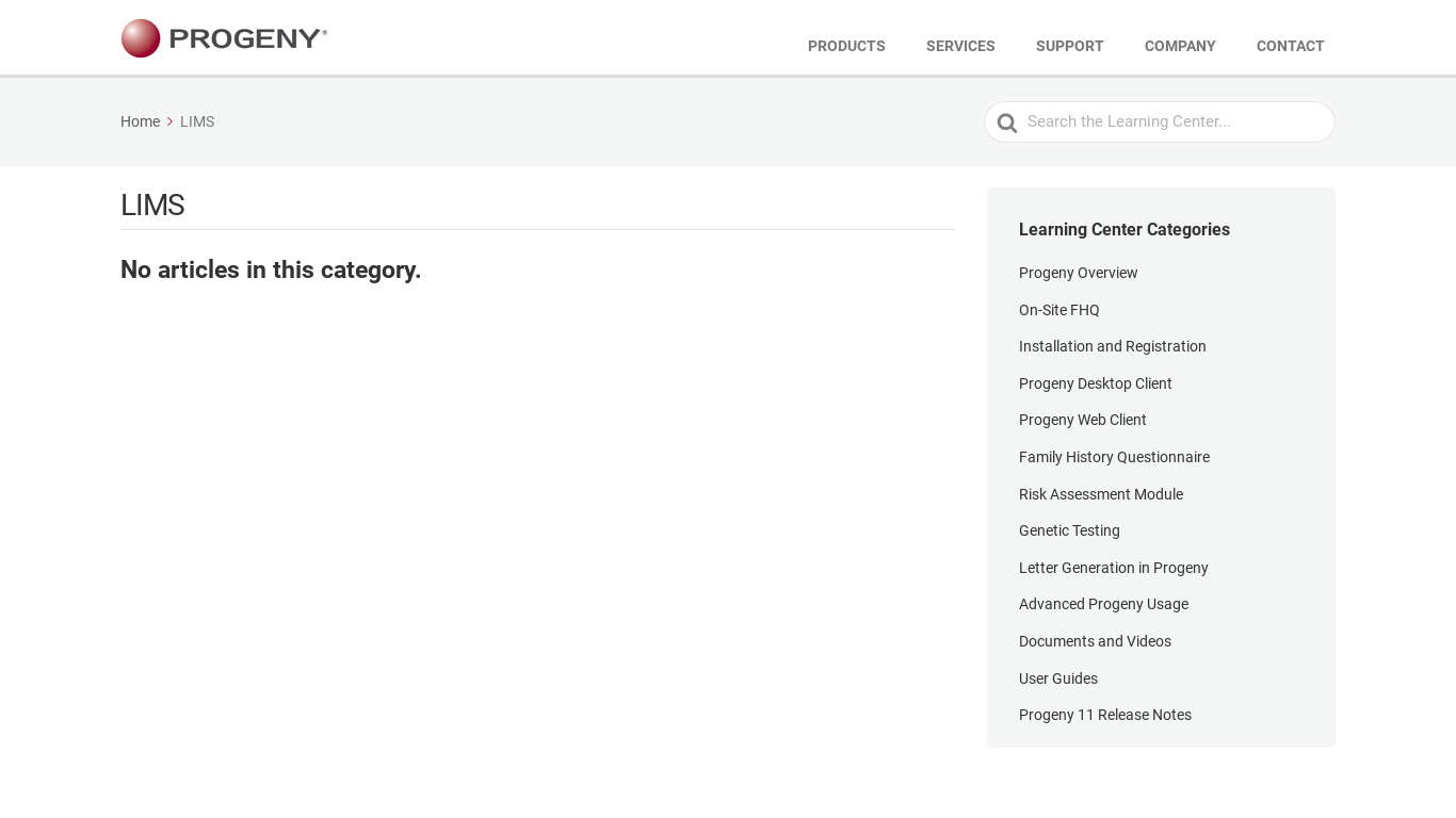 Progeny LIMS Landing page