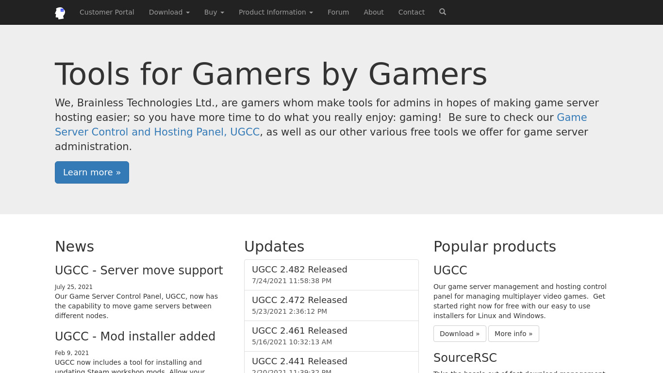 Ultimate Gameserver Control Center (UGCC) Landing page