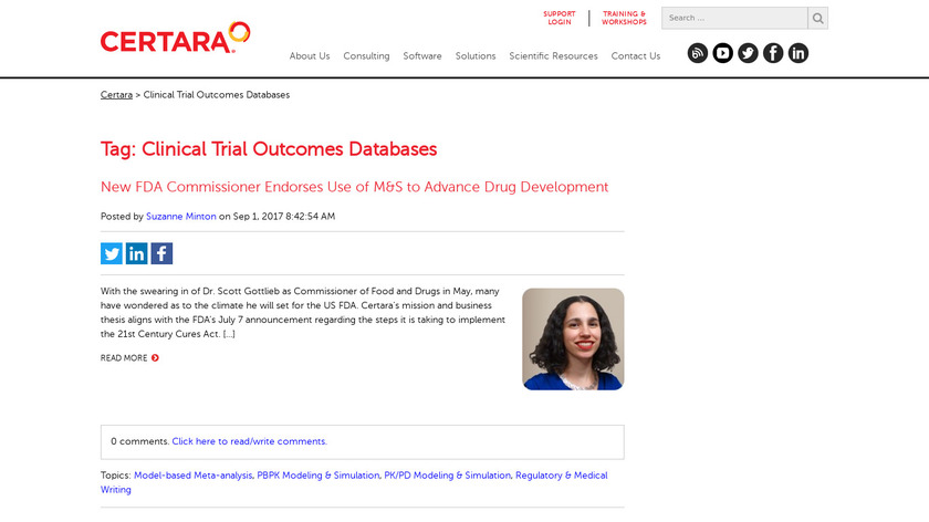 Certara Clinical Trial Outcomes Databases Landing Page