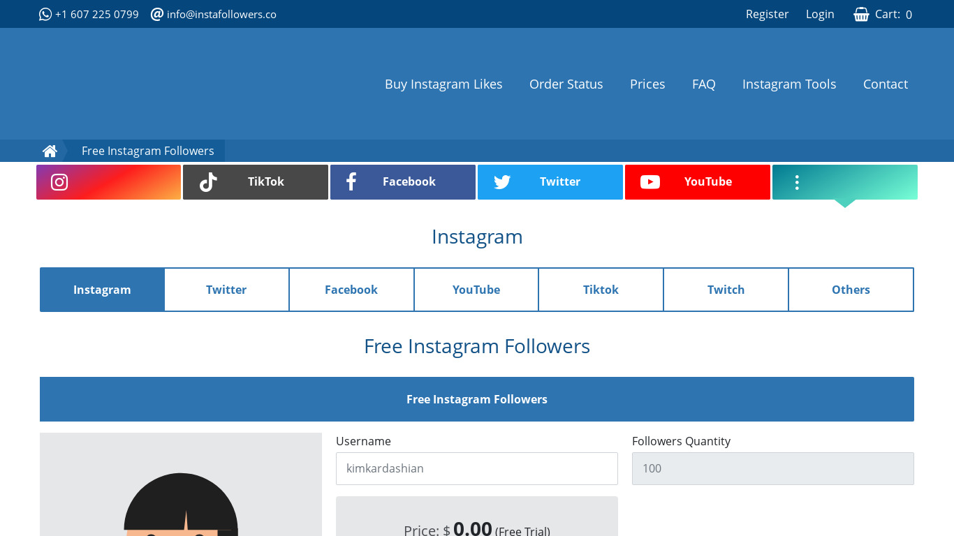 Followers + for Instagram Landing page