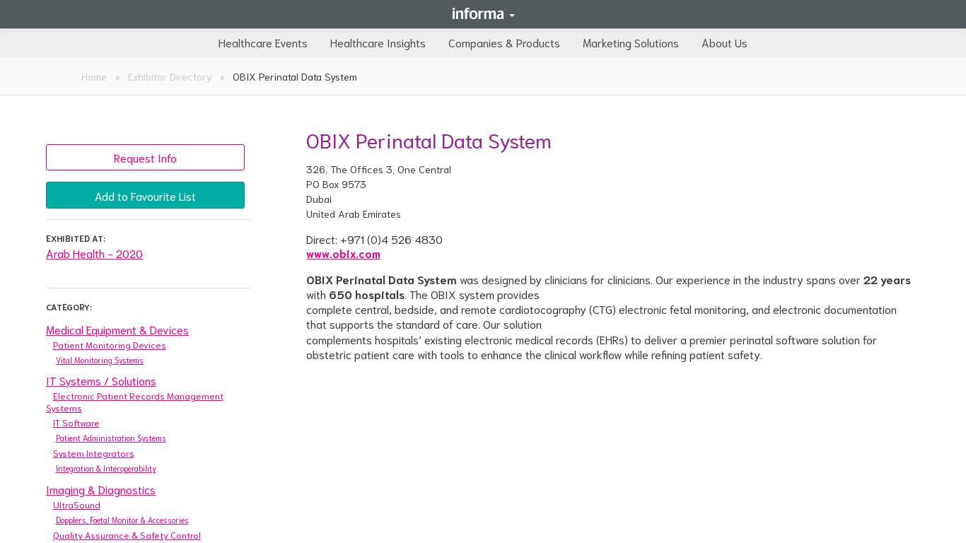 OBIX Perinatal Data System Landing page