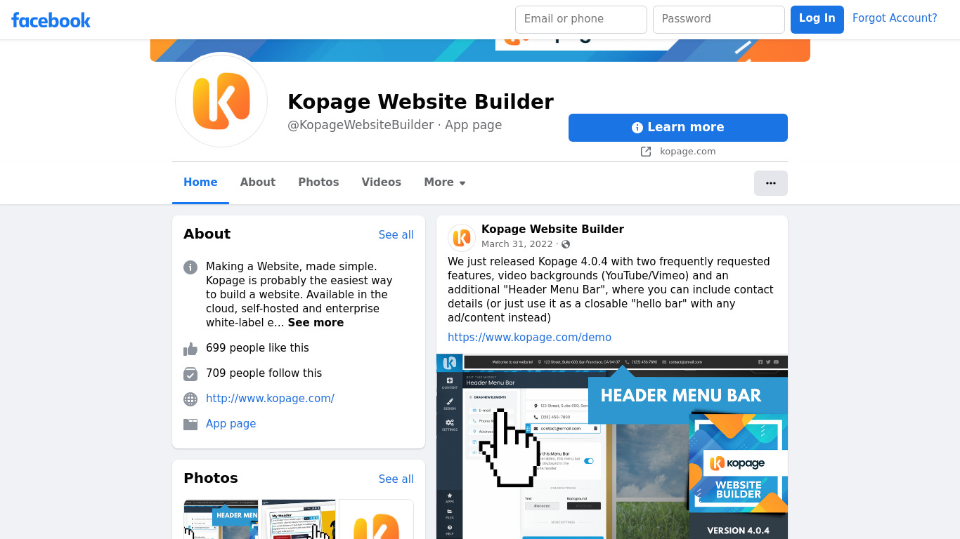 Kopage Website Builder Landing page