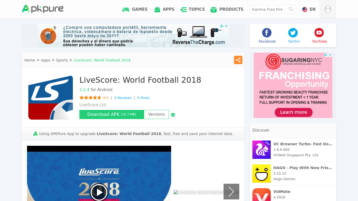 LiveScore: World Football 2018 Landing page