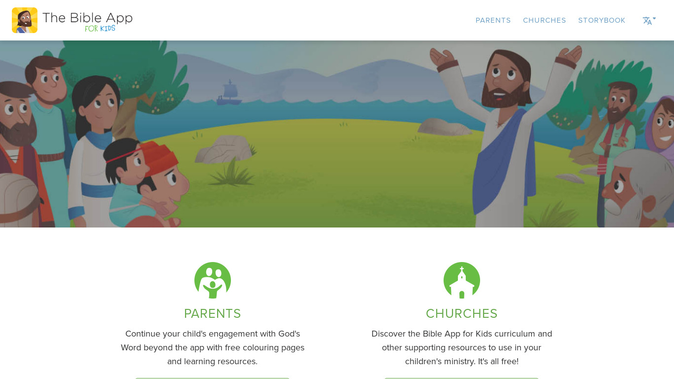Bible App for Kids Landing page