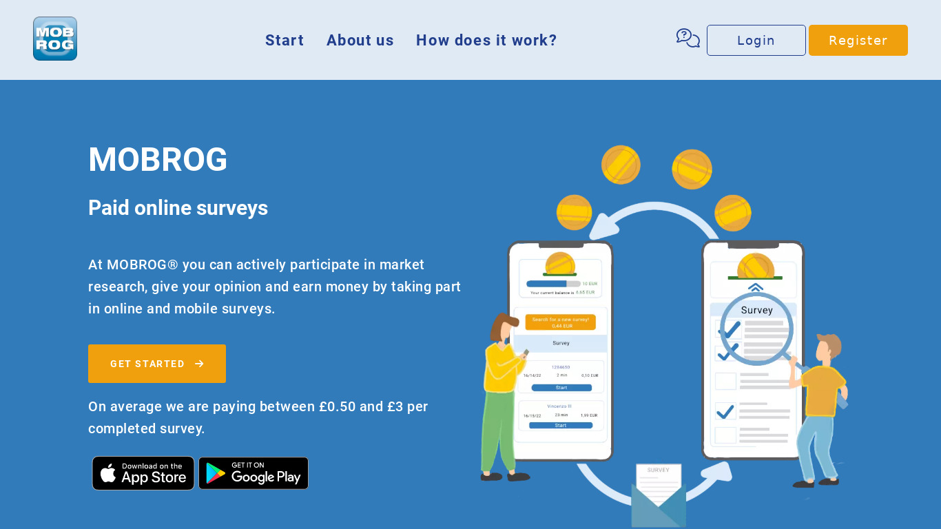 MOBROG Survey App Landing page