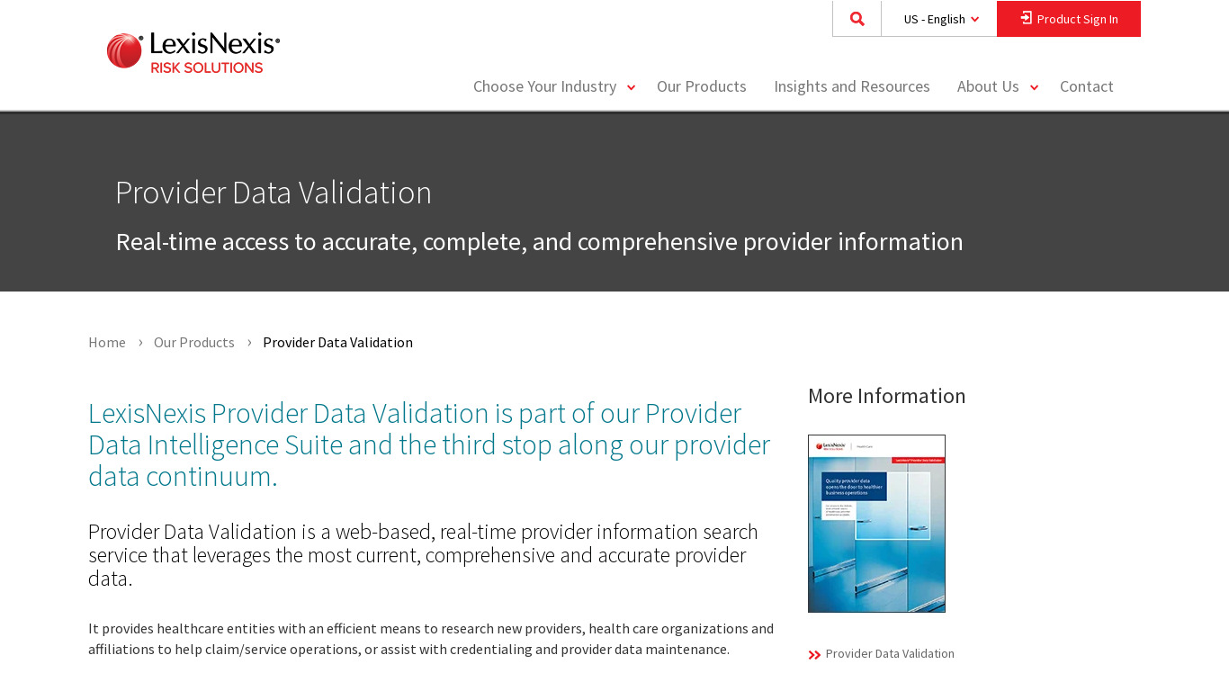 LexisNexis Provider Data Validation Landing page
