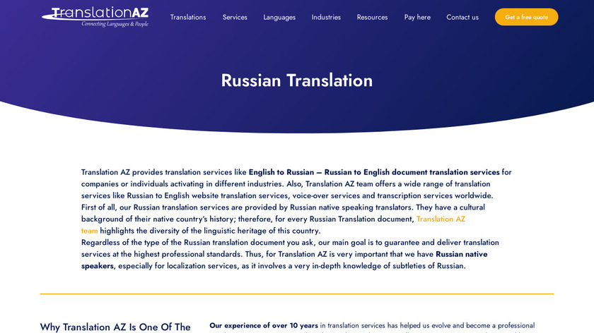 Translation AZ Landing Page