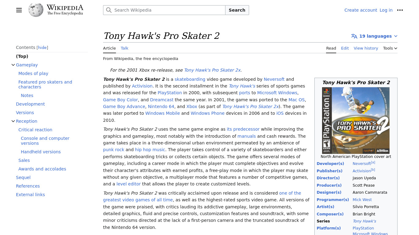 Tony Hawk’s Pro Skater 2 Landing page