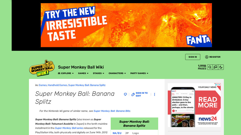 Super Monkey Ball: Banana Splitz Landing Page