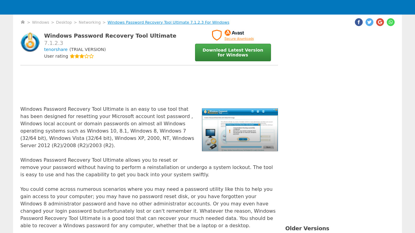 Windows Password Recovery Tool Ultimate Landing page