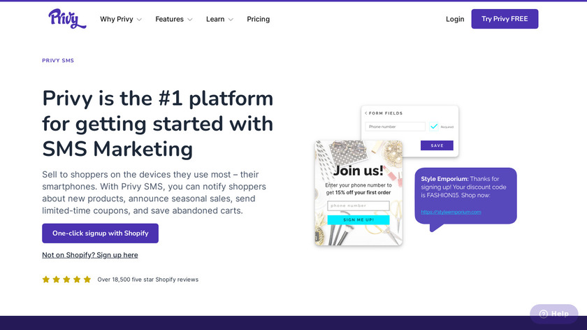 Privy Text Landing Page