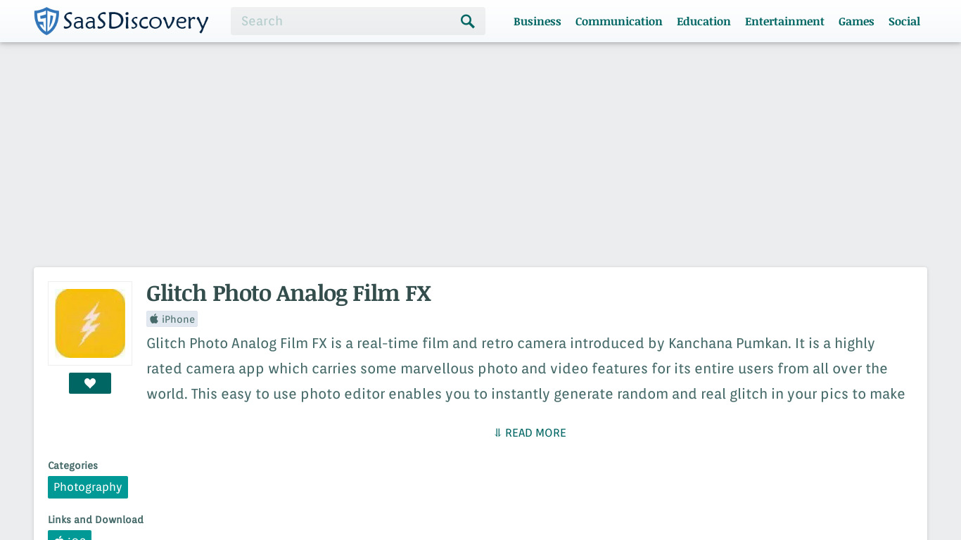 Glitch Photo Analog Film FX Landing page