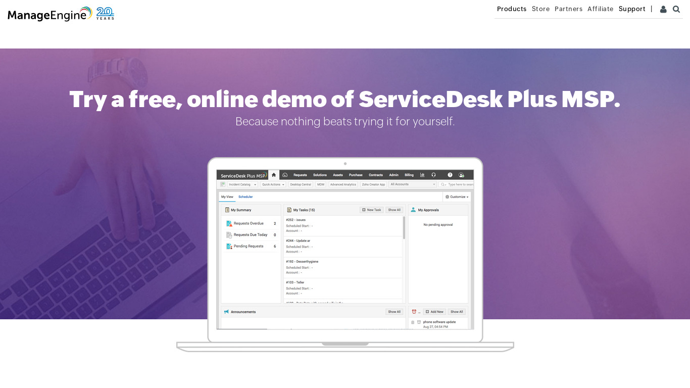 ServiceDesk Plus MSP Landing page